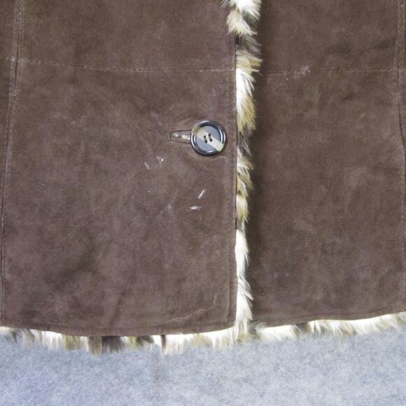 Guess Jacket Womens Large Brown Faux Suede Leopard Faux Fur Trim Coat Winter - Picture 2 of 9